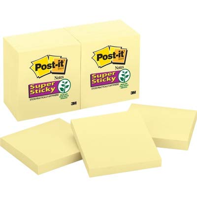 Image of Post-It Notes Super Sticky Pad - 3 inch x 3 inch, Canary Yellow, 12 Pads Per Pack