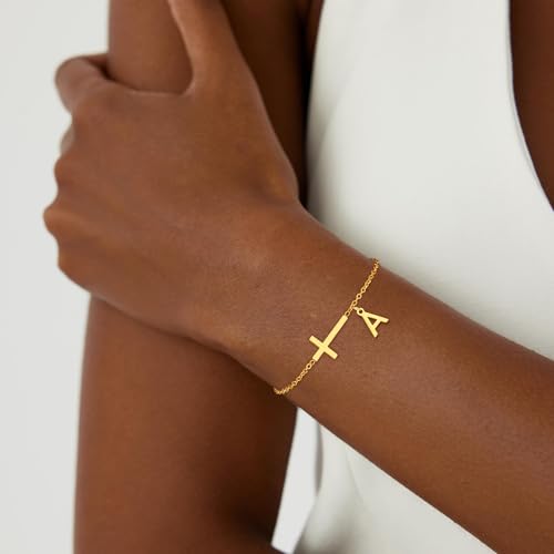 Initial Braclets for Girls Women - Teen Girls Gifts Trendy Stuff 18K Gold Plated Cross Initial Letter Bracelets Dainty A - Z Letter Bracelet Birthday Gifts for Girl Women Age 5-163