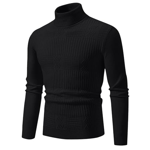Men's Slim Fit Turtleneck Sweater Casual Twisted Knitted Pullover Sweaters Winter Casual Fashion Solid Color Sweater