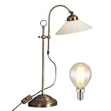 Tischlampe Messing LED Landhausstil - Schreibtischlampe Landhaus Altmessing - Schreibtischleuchte mit Leuchtmittel E14 - Nachttischlampe Schreibtisch Antik Retro