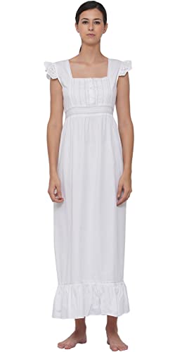 Nuisette longue en coton Cotton Lane, chemise de nuit longue et fluide pour femme en blanc