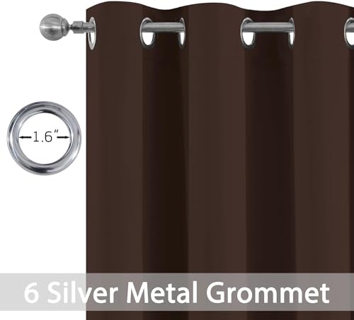 Yakamok Blackout Curtains Room Darkening Thermal Insulated Window Panels,Solid Grommet Top Drapes for Bedroom/Living Room(42Wx72L, Chocolate Brown, 2 Panels)