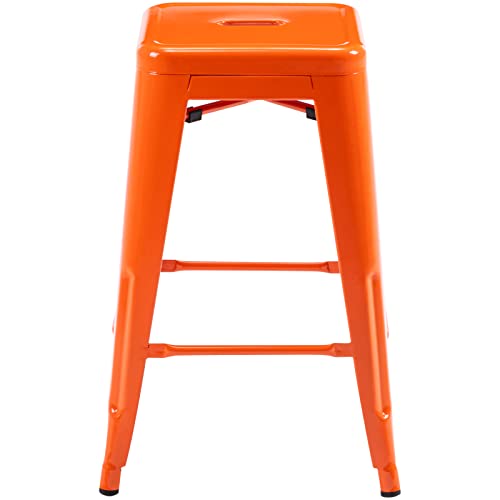 Vogue Furniture Direct 24" High Barstools Backless Orange Metal Barstool Indoor-Oudoor Counter Height Stool With Square Seat, Set Of 4 #TOP6