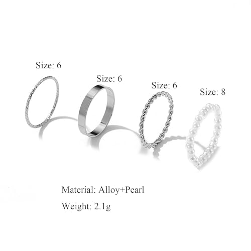 HUASAI Gold Pearl Rings for Women Stackable Pearl Ring Dainty Cute Pearl Ring Set Pearl Statement Ring Pearl Band Ring Pearl Beaded Ring Valentines Day Wedding Birthday Gifts3