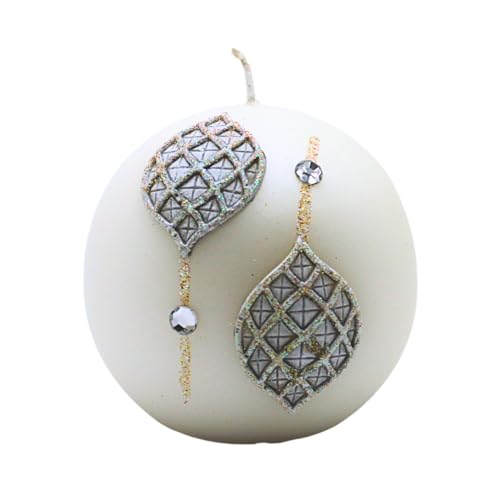 Dekohelden24 Vela Hecha y Decorada a Mano, en Forma de Bola. Vela esférica con Aspecto de Piedras Preciosas. Vela de Bola Oriental en Color Blanco. Tamaño: 8 x 8 x 8 cm Aprox.