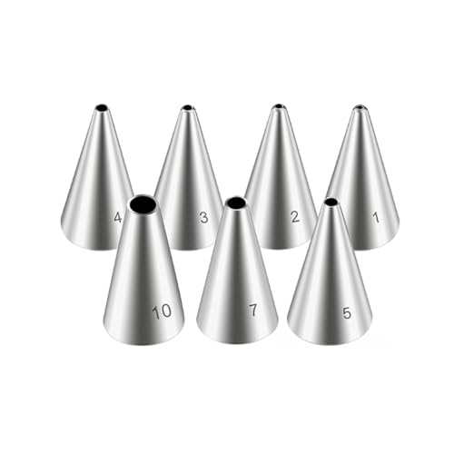 LVYKING 7 Pcs Round Hole Piping Tips Set, Stainless Steel Cake Decorating Piping Tip, Cupcake Frosting Nozzles Decorating Tips, Pastry Icing Dispensers for Cupcake, Pastry