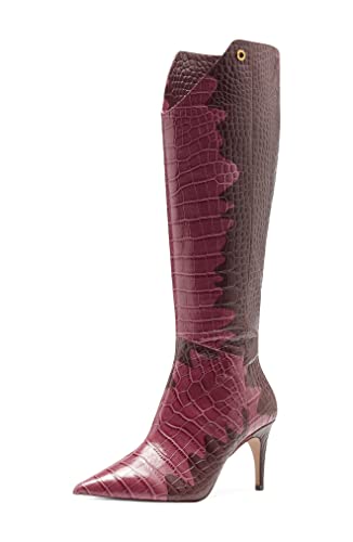 LOUISE ET CIE Kamil Leather Pointed Toe Tall Shaft Boots Flame Red Snake Boots