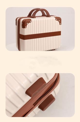 Image of Portable Hard Shell Cosmetic Bag Travel Case, Small Travel Hand Luggage with Elastic Band, Mini Abs Carrying Makeup Case Suitcase (B-Cream)