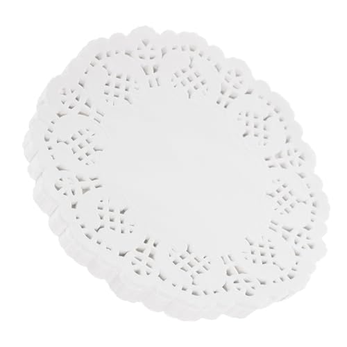 Ciieeo 420個 入り食品用紙パッド 花辺デザイン 吸油耐油ケーキドイリー 丸型 お菓子 ピザ 揚げ物対応 パーティー 結婚式 お祝い用食品マッ