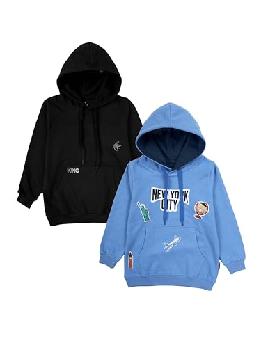 Image of KiddoPanti Unisex Solid Pullover Hooded Fleece Sweatshrit | Cotton Poly Fleece Fabric | Waist Length, Full Sleeve Hoodie | 2 Kangaroo Pockets | Winter Wear for Boys & Girls
