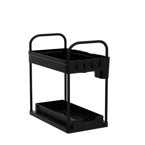 GEMWON Under Sink Storage Kitchen Organiser, 2 Tier Sliding Kitchen Storage Under Sink shelf, Multi-Purpose Organisation for Bathroom, Bottom Slide Out Basket Black 2Piece - Image 3