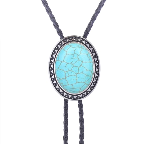 Image of Jeilwiy Bolo Tie for Men Real Stone Westwern Cowboy Ties Silver Bolos Women Leather Necktie Gift for Birthday Christmas
