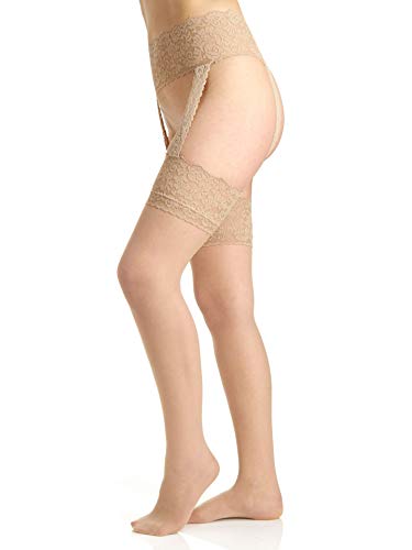 garter belt and thigh high set - Berkshire Women's Sexyhose Lace Garter with Stocking - Sandalfoot, Nude, A-B