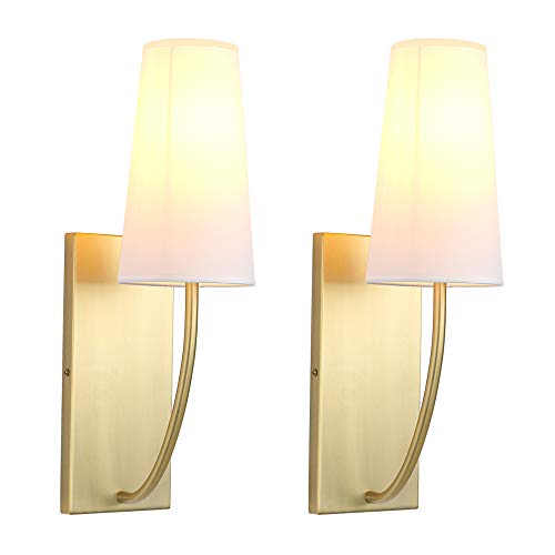 Yosoan 2-Pack Elegant Modern Rustic Wall Sconce, White Long Cone Fabric Textile Lamp Shade with Long Base Matte Eastern Minimalism Style Lighting Fixture(Antique)