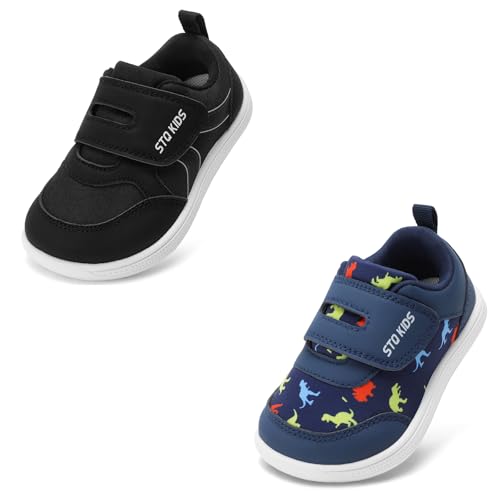 Toddler Wide Toe Box Shoes Boys First Walking Barefoot Shoes Black White & Navy Toddler Size 7