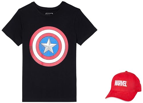 Image of Amazon Brand - Symbol Boy's Original Marvel /Captain America /Avengers 100% Soft & Pure Cotton Short Sleeve T-Shirts & Cap Combo Packs