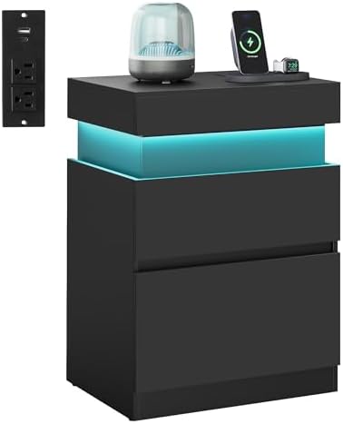 VASAGLE Kailyn Collection - Nightstand with Power Outlets, Slidin...