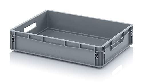 Auer Euro Contener EG 64/12, 60 x 40 x 12 cm asas abiertas | Contenedor de plástico de 24 litros | Caja de almacenamiento y transporte apilable