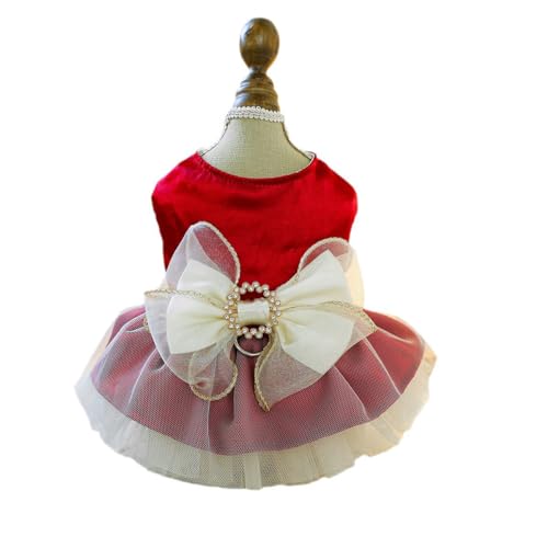 Image of HDKUW Small Dog Dress, Girl Puppy Lace Princess Skirt Tutu Dress with Bowknot,Chihuahua Yorkie Clothes Outfit for Birthday Wedding Party Red XL