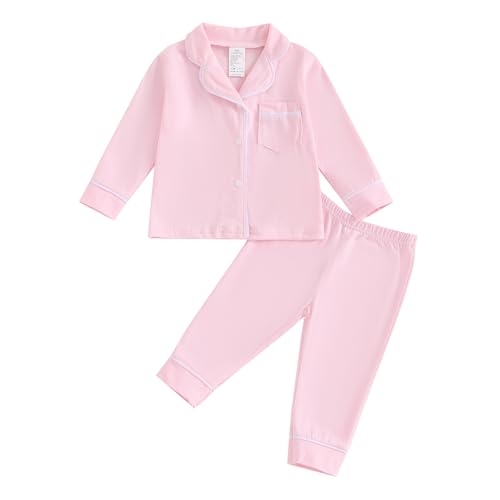 Opiniones de Camisas de pijama para Bebé más recomendados. 44 Balaflyie - Conjunto de pijama con botones para bebé, camisa y pantalones, pijama de algodón de manga larga, Rosado, 4-5T
