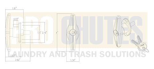Trash Chute T Handle - Door Latch has V Spindle Style for Bottom and Laundry Side hinged Doors. Universal Compatible Midland Half-Moon Type Hardware Parts