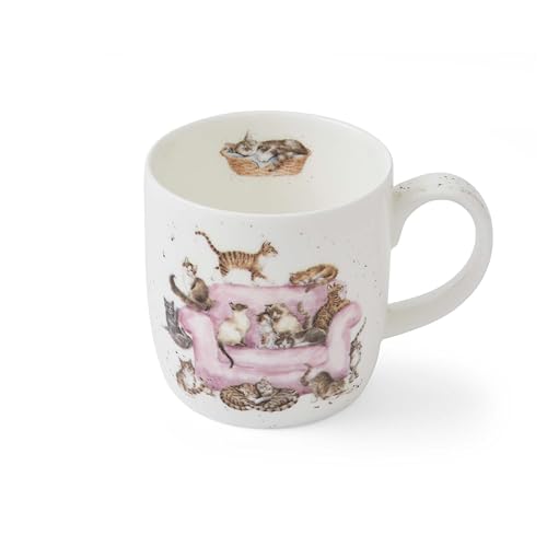 Royal Worcester x Wrendale Designs Coffee Mug - Touch of Pink Cattitude Design Fine Bone China Lightweight Dishwasher & Microwave Safe Suitable for Daily Tea & Coffee