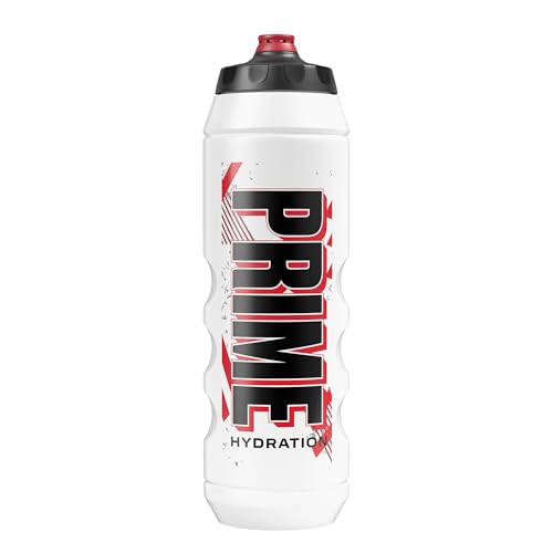Image of PRIME 32 oz Red & Black Graphic Squeeze Sports Water Bottle, BPA Free, Dishwasher Safe, Easy-Grip Ergonomic Leakproof Design, Fast Hydration for Gym, Cycling, Running