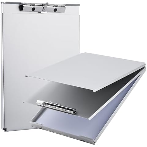ZCZN Metal Clipboard with Storage, Heavy Duty Aluminum Storage Clipboard Form Holder with 2 Compartments and Large Capacity, Letter Size (Silver) - Set of 2 Cover