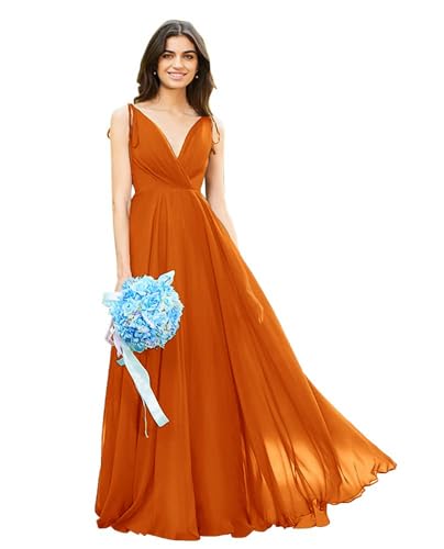 Image of HSFIYAKJ Bridesmaid Dresses Long Chiffon Formal Dress Open Back V Neck Evening Prom Gown for Women with Pockets