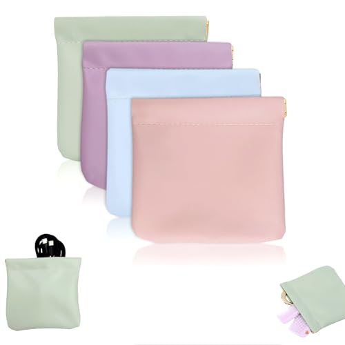 4 Necessaires em Pele, 12x12cm Impermeáveis Fecho Molas para Cosméticos Personalizadas Mini Organizadoras Viagem Estojos para Maquilhagem Joias Auscultadores Moedas e Acessórios (4 Cores)