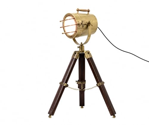 Image of collectiblesBuy Antique Brass Wooden Tripod Lamp Spot Focus Searchlight Copper (Antique) home decorative