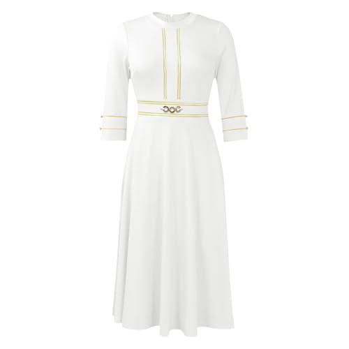 Elainone Women 3/4 Sleeve A-line Wedding Guest Dress Church Semi Formal Casual Midi Dresses for Cocktail Prom Tea Party3