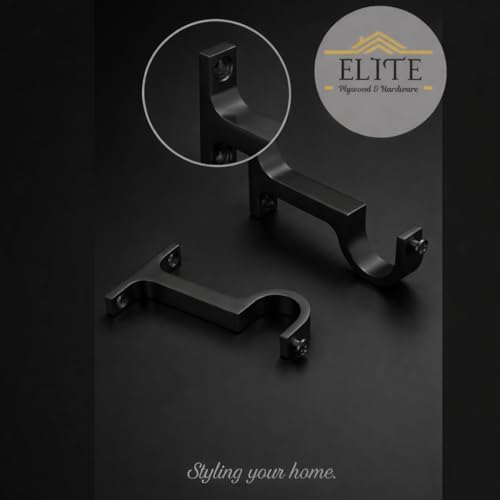 Image of Elite Aluminum Curtain Rod Brackets - Heavy-Duty Wall Mount Clamps for Curtain Rod Support for Door and Window Curtain Rods with Screw and Wall Plug - Pack of 2PCS (Black)