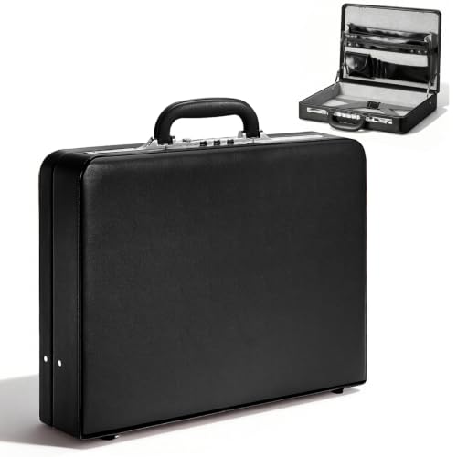 LOCKCURX Briefcases for Men Anti-Theft Longwave Lock Briefcase with 16 Inch Laptop Compartment Waterproof Faux Leather Brief Cases Men with Multi File Organizer Perfect for Office Travel (Black)