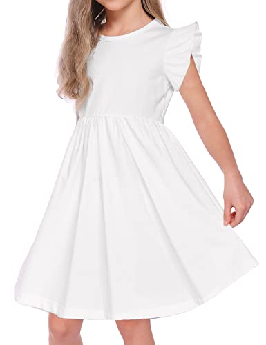 Girls Sleeveless Dress Clothes Kids Ruffle Sleeve Flare Casual Dress Size 5-12 Years