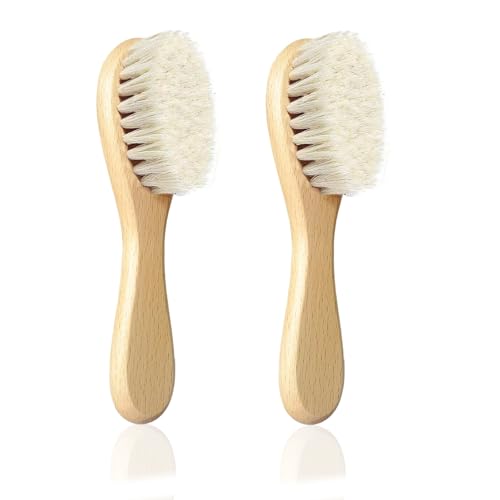 Molylove Baby Hair Brush, Wooden Baby Hair Brush for Newborns & Toddlers, Super Soft Goat Bristles Hair Brush, Toddler Hair Brush,Ideal for Cradle Cap (2PCS)
