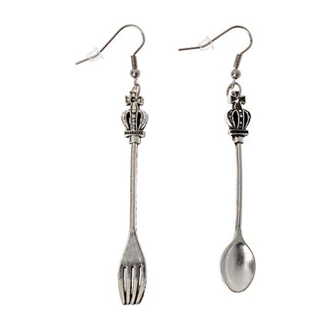 Hukai Harajuku Spoon Fork Triangle Ruler Asymmetric Earrings Antique Sliver Jewelry Cover