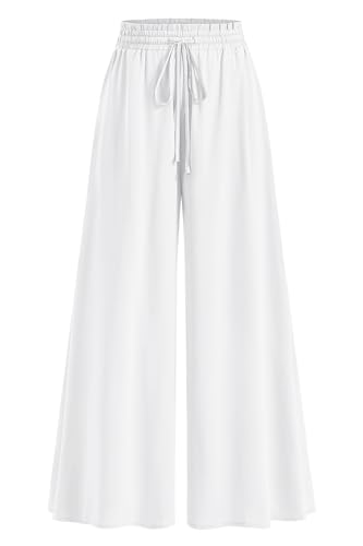 CFLONGE Women Wide Leg Pants Casual High Waist Floral Palazzo Pants for Women Flowy Trendy Lounge Boho Beach Trousers Pockets