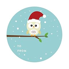 Snowy Winter Woodland Owl With Santa Hat Labels to from