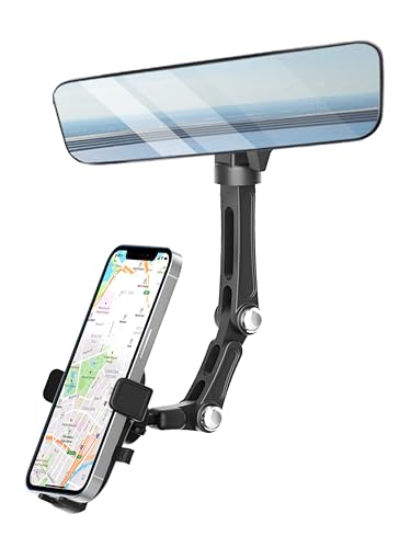 Karmus Rearview Mirror Phone Holder for Car, Rear View Mirror Phone Holder, Rotatable and Retractable Car Phone Holder Mount, Car Truck Essentials Accessories Compatible with All Cell Phones