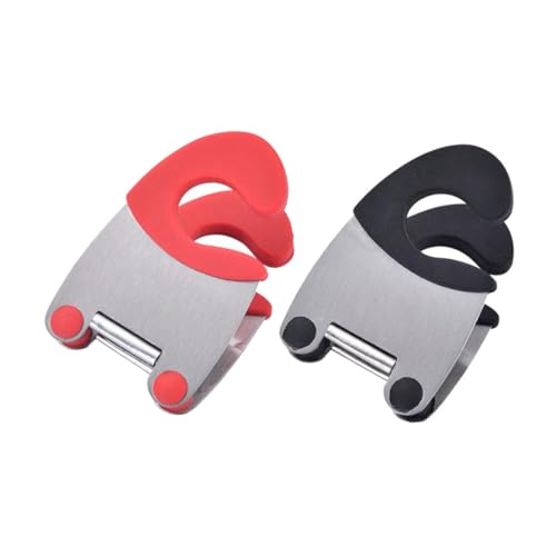 HIAKDOFT 2個 ステンレス製耐熱ポットクリップ 調理器具保持用スプーン 用クリップ 赤 黒 キッチンガジェット 省スペース収納対応