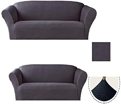 Miniatura 1 de LinenTopia Juego de 2 fundas para sofá (sofá y sofá biplaza), color sólido, ajuste elástico, protector de muebles, poliésterelastano, (Estrella, 2