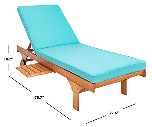 Image of SAFAVIEH Outdoor Collection Newport Natural / Aqua Cushion Built-in Side Table Adjustable Chaise Lounge Chair