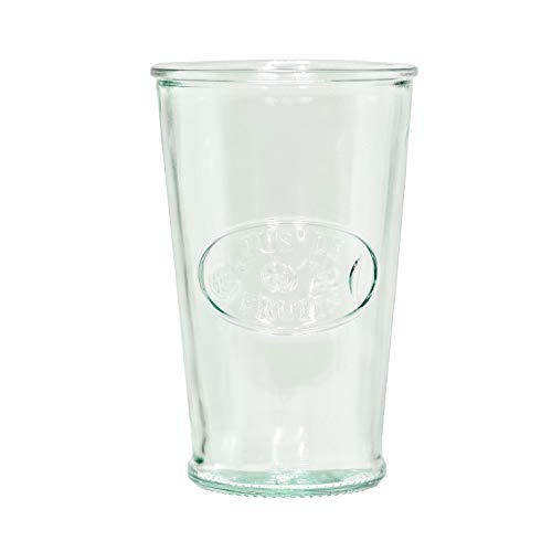 Amici Home Jus de Fruits Glass | 11 Oz | Italian Made, Clear Recycled Glass with Green Tint | Cute Glass with Embossed Design for Water, Fruit Juice, Cocktails, Fresh Drinks (Set of 4)