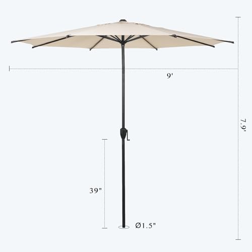 Image of Abba Patio 9FT Lyon Outdoor Patio Umbrella Outdoor Table Umbrella with Push Button Tilt and Crank Market Umbrella 8 Sturdy Ribs UV Protection Waterproof for Garden Deck Backyard Pool Beige