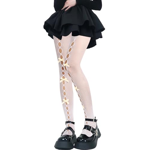 Image of Benefeet Sox Fishnet Stockings or Women High Waist White Fishnet Tights Party Pantyhose Cosplay Costume Tights