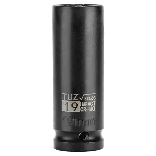 TUZkozs 1/2-Inch Drive 19mm Deep Impact Socket with 6-Point Design, Heat-Treated Chrome Molybdenum Alloy Steel, Metric?Hex Deep Socket