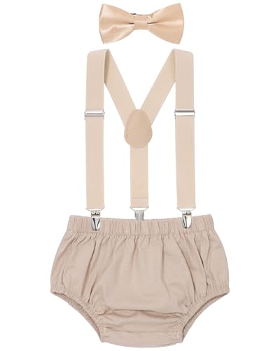 AWAYTR Baby Boys Cake Smash Outfit - First Birthday Party Suspenders Bow Tie Bloomers Set