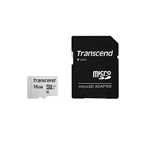 Transcend Scheda di memoria microSDXC 300S Classe 10 da 16 GB con fino a 95/45 MB/s (per smartphone e console Nintendo Switch) con adattatore SD e confezione Frustration Free - TS16GUSD300S-A