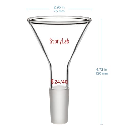 stonylab Glass Short Stem Powder Funnel with 75 mm Top Outer Dimension and 24/40 Inner Joint, for Chemical Laboratory Use Only